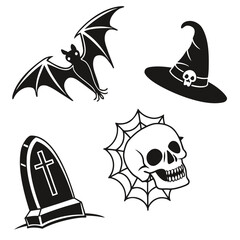 Halloween Icons Bat Witch Hat Skull Tombstone Spiderweb Keywords: halloween, bat, witch hat