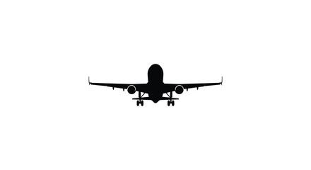 Silhouette of a passenger airplane against a plain white background