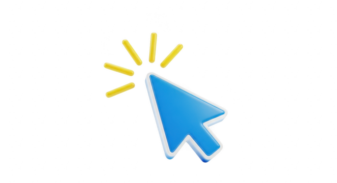 Blue cursor clicking isolated on transparent background