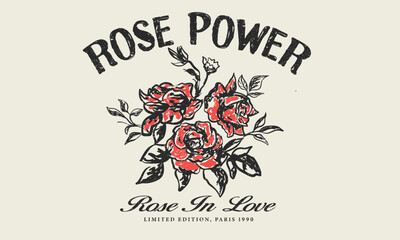 Rose vintage artwork for t shirt print, poster, sticker, background and other uses.