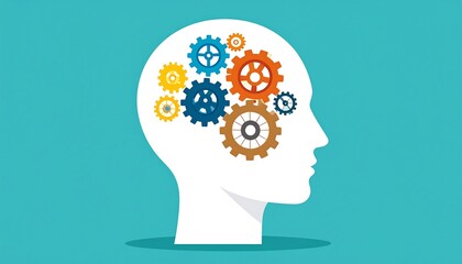 Brain gears  profile view, colorful