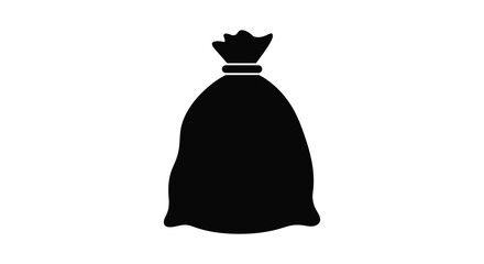 Simple black silhouette of a full sack or bag graphic design element