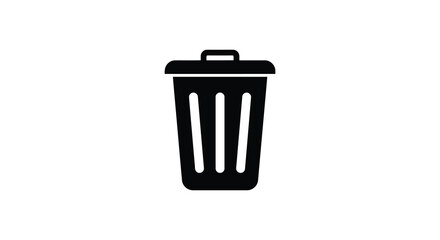 Simple black and white illustration of a closed trash can icon