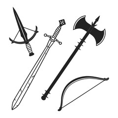 Medieval Weapons Collection Silhouette Set sword crossbow