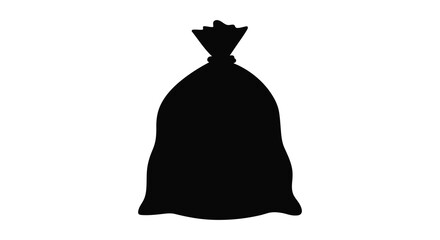 A simple black silhouette of a tied sack or bag shape