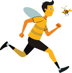 Man Dressed as a Bee Running Away from a Real Bee Illustration