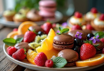 Fototapeta premium Delicious Dessert Spread Colorful Seasonal Fruits Tempting Treats Sweet Indulgence Fresh Flavor Seasonal Delicacies