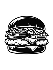 Classic black and white hamburger icon with toppings