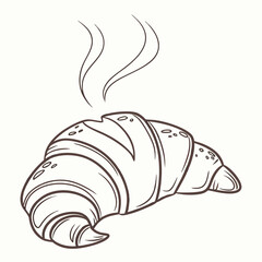 Line art of a freshly baked croissant with steam