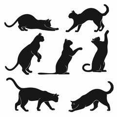Silhouettes of Cats in Various Poses animal feline