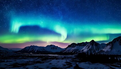 Nighttime aurora borealis over snowy mountains (2)