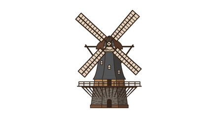 A charming illustration of a traditional windmill with stone base and sails