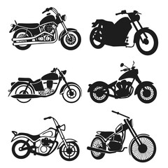 Obraz premium Six Motorcycle Silhouettes in Black and White motorbike