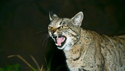 Wild cat roaring at night