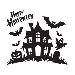 Happy Halloween Black and White Silhouettes