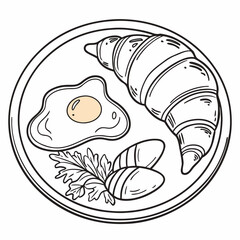 Breakfast plate with croissant and fried egg