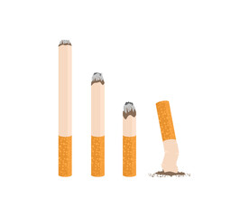 Cigarettes set elements isolated on white background. Stop smoking. National non smoking week. World no tobacco day