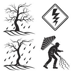 Weather Icons Silhouette Set storm rain