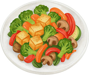 watercolor stir fried tofu