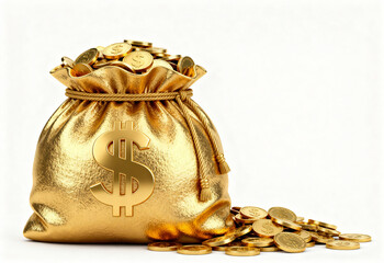 Financial prosperity symbol golden coins in a bag business context studio environment close-up view wealth concept