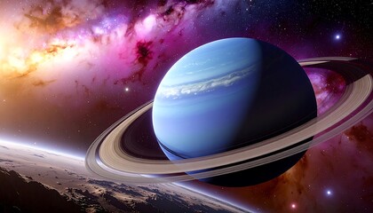 Blue planet in cosmic nebula