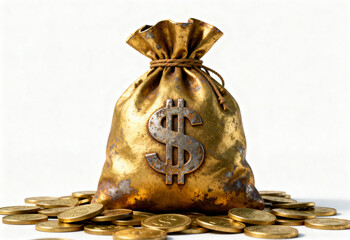 Wealth accumulation strategy financial market image of money bag with coins studio close-up investment concept