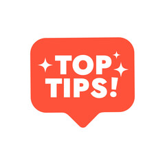 Top tips tag. Modern speech bubble banner with stars. Education faq sign. Best help assistance. Top tips chat