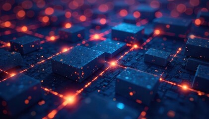 Obraz premium Abstract background of interconnected blocks representing a blockchain network texture, binary, encryption