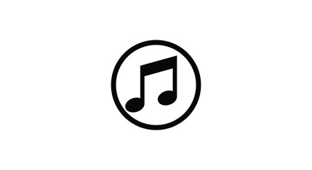 A simple black and white image depicting a musical note icon