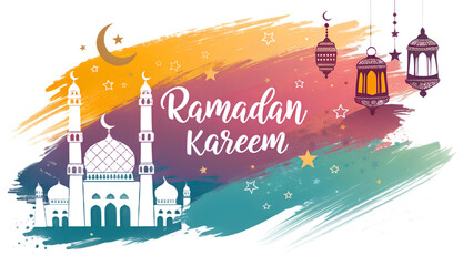 Ramadan Kareem Abstract Brush Stroke PNG, Transparent Background, Vibrant Artistic Islamic Greeting, Modern Decorative Digital Illustration