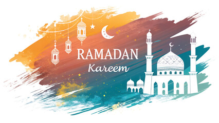 Ramadan Kareem Abstract Brush Stroke PNG, Transparent Background, Vibrant Artistic Islamic Greeting, Modern Decorative Digital Illustration
