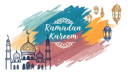 Ramadan Kareem Abstract Brush Stroke PNG, Transparent Background, Vibrant Artistic Islamic Greeting, Modern Decorative Digital Illustration