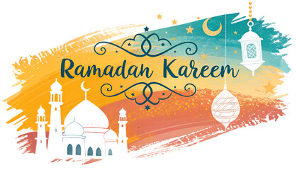 Ramadan Kareem Abstract Brush Stroke PNG, Transparent Background, Vibrant Artistic Islamic Greeting, Modern Decorative Digital Illustration