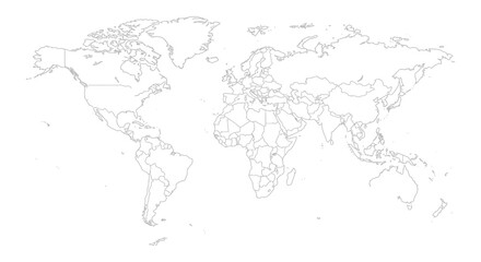 Detailed outline map of the world displaying continents and country borders