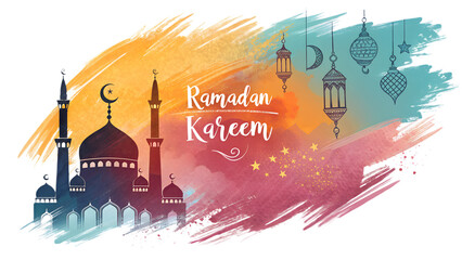 Ramadan Kareem Abstract Brush Stroke PNG, Transparent Background, Vibrant Artistic Islamic Greeting, Modern Decorative Digital Illustration