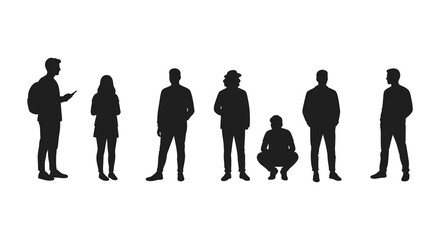 Silhouettes of a diverse group of people standing and sitting together