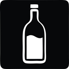 Simple icon symbol of a white bottle silhouette containing liquid on a plain square background representing beverage or storage