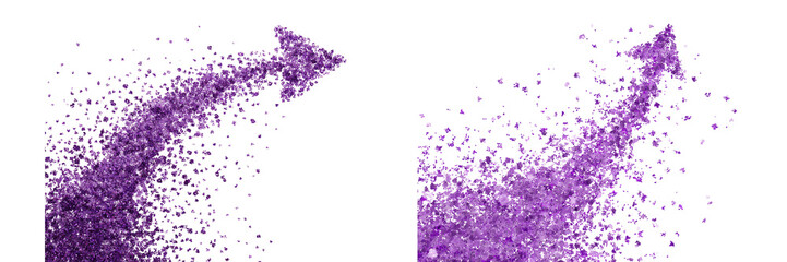 Set of a Purple particle arrow growth concept isolated on transparent background