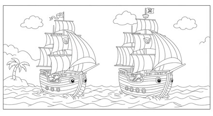 Two cartoon sailboats on water