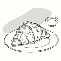 A croissant and coffee drawing with a modern artistic touch