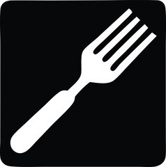 Simple white fork silhouette graphic icon for culinary themes and dining establishment signage with clean lines