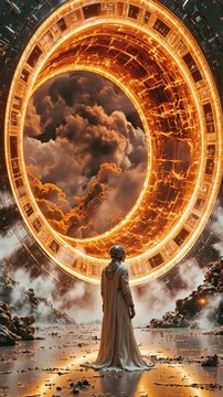 Futuristic Sci-Fi Portal with Glowing Energy Ring and Figure