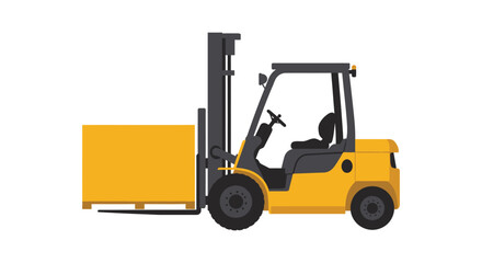 A simple illustration of a yellow forklift truck with black wheels