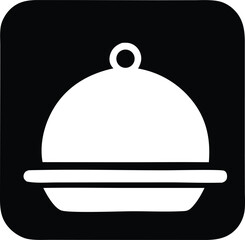 White cloche serving tray icon restaurant food service catering meal preparation kitchen dining hospitality simple graphic symbol