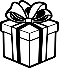 gift box, vector line art icon ,black and white , white background