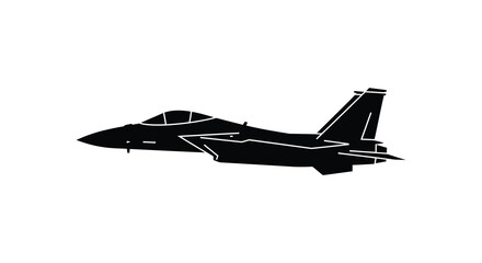 Silhouette of a modern fighter jet in a stark black design