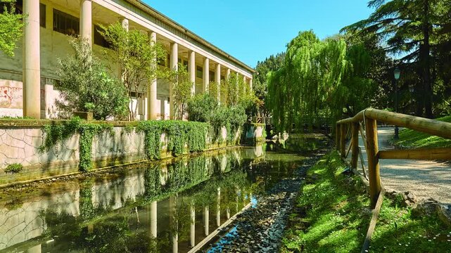 Seriola canal in park. Valmarana Salvi gardens are public garden located in historic center of Vicenza, Italy, adjacent to walls of Piazza Castello, in Piazzale De Gasperi.