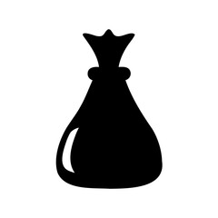 A simple silhouette of a tied sack or bag, standing upright