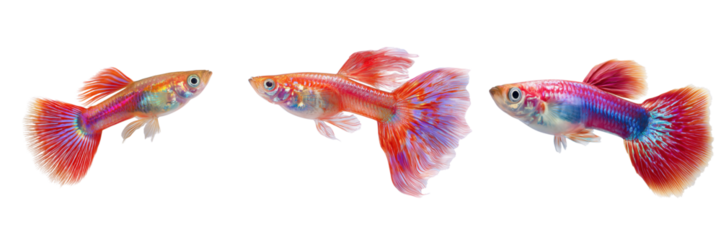Set of a Colorful guppy fish isolated on transparent background
