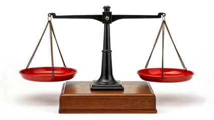 Balance scale with red plates symbolizing justice equality and fairness
